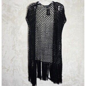 Torrid 3 Black Open Stitch Cardigan Kimono Cover Fringe Plus Size 2 NWT 10317063